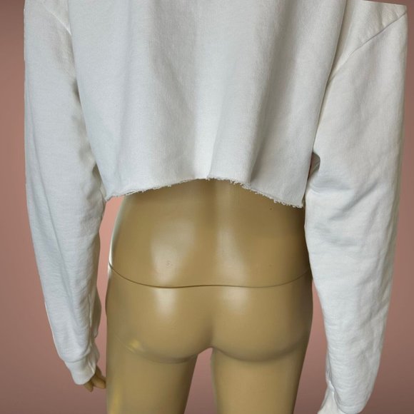 Zara Womens Crop Top Hooded Medium M White Pink Logo Sugar Baby Print Stretch - Picture 6 of 13